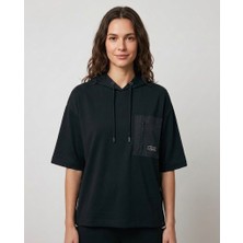 On Triko Kapüşonlu Kısa Kollu Cepli Sweatshirt 16335