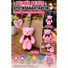 Open City 1 Adet Pembe Peluş Ayıcık Anahtarlık 15X8 cm Çanta Sırt Çantası Anahtar Aksesuarı Sevimli Fiyonklu!!
