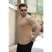 Mç Plus Erkek Bisiklet Yaka Çizgi Desenli Ribanalı Kısa Kollu Tshirt