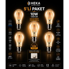 Avarson (5 Adet) HEKA 10W Günışığı (3000K) E27 Duylu dim Edilebilir LED Rustik Ampul