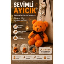 Open City 1 Adet Turuncu Peluş Ayıcık Anahtarlık 15X8 cm Çanta Sırt Çantası Anahtar Aksesuar Sevimli Fiyonk