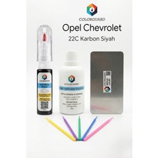 COLORGUARD Opel Chevrolet 22C Karbon Siyah İğneli ve Fırçalı 2 si 1 Arada Rötuş Boyası Yüzey Temizleme Solüsyonu Profesyonel ve Çapaksız Rötuş Çeliği 5'li Uygulama Çubuğu Seti