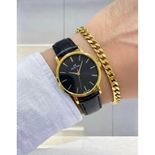 Feronnucci Erkek Kol Saati Pu Deri Kordon Siyah Renkli Kadran Gold Kasa Bileklik Hediyeli Analog Quartz Klasik Şık Günlük Erkek Saati SWT13