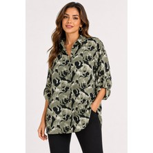 Neden Tekstil Kadın Oversize Desenli Uzun Kol Gömlek