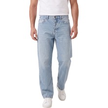 RizzUP Erkek Mavi Yıkamalı Baggy Fit Likralı Bol Kesim Geniş Paça Jean Kot Pantolon 2600061