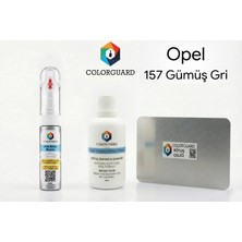 COLORGUARD Opel 157 Gümüş Gri Rötuş Seti - 2 si 1 Arada İğne ve Fırça Uçlu Şişe, Solüsyon ve Rötuş Çeliği