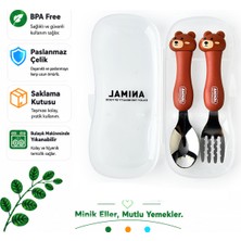 Jojobebek Kahverenk Ayı Figürlü Premium Çocuk Bpa Free Paslanmaz Çelik Uçlu Çatal-Kaşık Set