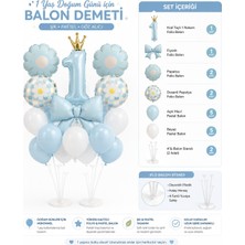 Deha Parti Mavi Doğum Günü Seti Fiyonklu Folyo  1 Yaş Retro Konsept Balon Kutlama Eğlence