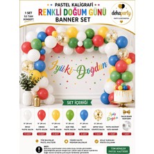 Deha Parti Iyiki Doğdun Yazısı Gold Konfetili 57 Adet Pastel Kırmızı Mavi Sarı Yeşil Balon Parti Konsepti Doğum Günü Seti Süs