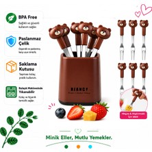 Jojobebek Figürlü Meyve Çatalı Seti 6'lı Paslanmaz Çelik Mini Tatlı Meyve Atıştırmalık Çatalı
