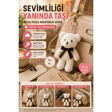 Open City 1 Adet Beyaz Peluş Ayıcık Anahtarlık 15X8 cm Çanta Sırt Çantası Anahtar Aksesuar Sevimli Fiyonk