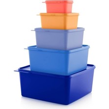 Tupperware Kare Saklama Kabı 5'li Çok Amaçlı Kutu Renkli Hsgl