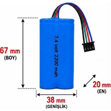 1 Adet 7.4 Volt 2200 Mah 18650 Li-Ion Jstsm 4p Siyah 4 Pin Soketli Oyuncak Araç Rc Araba Pili ve Yanında Şarj Kablosu