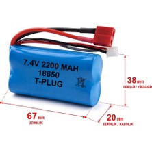 Mam Shop 7.4V 2200 Mah 18650 Li-Ion T-Plug ve Beyaz 3 Pin (Jst Xh 2.54MM) Soketli Oyuncak Araç Rc Araba Pili
