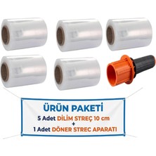 Filo El Paketleme Ambalaj Streci & Oto Direksiyon Dilim Streç 10CM (5 Adet) + Palet Streç Filim & Dilim Streç Döner Kollu Sarma Aparatı (1 Adet)
