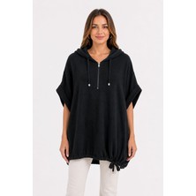 Neden Tekstil Kadın Kapüşonlu Oversize Siyah Sweatshirt