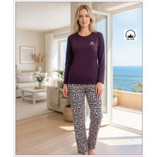 Melodi Kadın Standart Kalıp %100 Pamuk Bisiklet Yaka Uzun Kollu Baharlık Pijama Takımı 16233 - 1 Adet