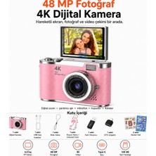 Ayers 48 Mp 4K Dijital Fotoğraf Makinesi, 2.4 Inç Döndürülebilir IPS Flip Ekran, 18X Dijital Zoom, Flaş, Type-C Şarj, 128 GB Microsd Destekli, Türkçe Menü, 64 GB Hafıza Kartı Hediyeli