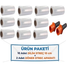 Filo El Paketleme Ambalaj Streci & Oto Direksiyon Dilim Streç 10CM (10 Adet) + Palet Streç Filim & Dilim Streç Döner Kollu Sarma Aparatı (2 Adet)