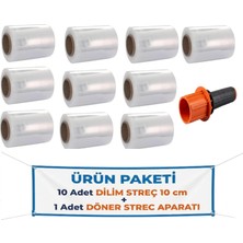 Filo El Paketleme Ambalaj Streci & Oto Direksiyon Dilim Streç 10CM (10 Adet) + Palet Streç Filim & Dilim Streç Döner Kollu Sarma Aparatı (1 Adet)