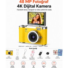 Ayers 48 Mp 4K Dijital Fotoğraf Makinesi, 2.4 Inç Döndürülebilir IPS Flip Ekran, 18X Dijital Zoom, Flaş, Type-C Şarj, 128 GB Microsd Destekli, Türkçe Menü, 64 GB Hafıza Kartı Hediyeli