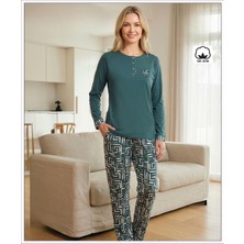 Melodi Kadın Standart Kalıp %100 Pamuk Düğmeli Yaka Uzun Kollu Baharlık Pijama Takımı 16225 - 1 Adet