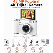 Ayers 48 Mp 4K Dijital Fotoğraf Makinesi, 2.4 Inç Döndürülebilir IPS Flip Ekran, 18X Dijital Zoom, Flaş, Type-C Şarj, 128 GB Microsd Destekli, Türkçe Menü, 64 GB Hafıza Kartı Hediyeli