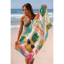 Valerine Life Plaj Havlusu 70X140CM Havuz Spa Sauna Spor Pamuklu Emici Hello Ananas