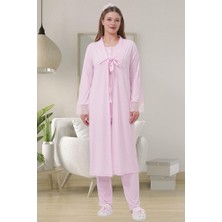 raia  1541 Pembe Uzun Sabahlıklı Lohusa Pijama Takımı
