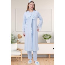 raia  1541 Mavi Uzun Sabahlıklı Lohusa Pijama Takımı