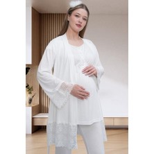 raia  6203 Ekru Sabahlıklı Lohusa Pijama Takımı