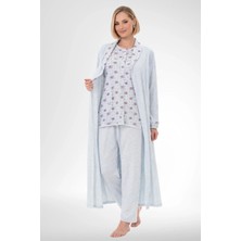 raia  6317 Mavi Kadın Büyük Beden Boydan Düğmeli Sabahlıklı Pijama Takımı