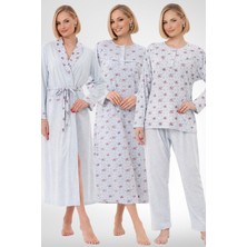 raia  6318 Mavi Büyük Beden Kadın Sabahlık Pijama Gecelik Set