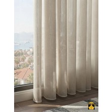 Ran Perde Kalın Dokulu Dökümlü Keten Tül Perde - Bej - Pileli Dikim - 1x2,5 Pile  -AE4141