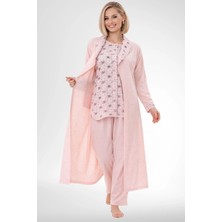 raia  6317 Pudra Kadın Büyük Beden Boydan Düğmeli Sabahlıklı Pijama Takımı