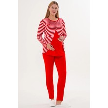 raia  6303 Kırmızı Likralı Spor Hamile Lohusa Pijama Takımı