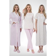 raia  6385 Pembe Büyük Beden Kadın Sabahlık Pijama ve Kısa Kollu Gecelik Set