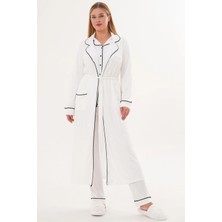 raia  6333 Ekru Kadın Sabahlıklı Boydan Düğmeli Pijama Takımı