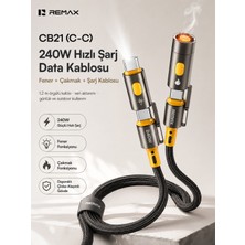 Remax  Walker 240W Type-C To Type-C Çakmaklı ve Fenerli Örgü Şarj Kablosu CB21