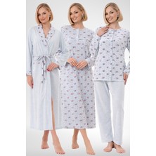 raia  6319 Mavi Büyük Beden Kadın Sabahlık Pijama Gecelik Set