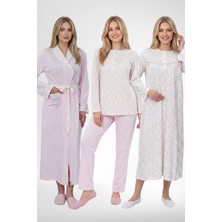 raia  6384 Pembe Büyük Beden Kadın Sabahlık Pijama ve Uzun Kollu Gecelik Set
