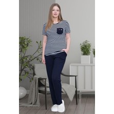 raia  6202 Lacivert Çizgili Büyük Beden Kadın Pijama Takımı