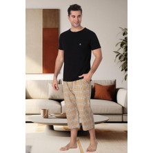 raia  2912 Siyah Ekoseli Erkek Büyük Beden Capri Pijama Takımı