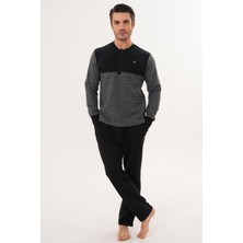 raia  2999 Gri-Siyah Selanik Kumaş Kışlık Erkek Pijama Takımı