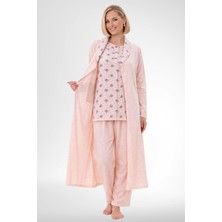 raia  6316 Pudra Kadın Büyük Beden Sabahlıklı Pijama Takımı