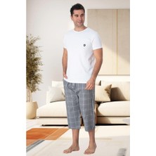 raia  2913 Gri Ekoseli Erkek Büyük Beden Capri Pijama Takımı