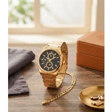 Feronnucci Erkek Kol Saati Bileklik Hediyeli Gold Metal Kordon Takvimli Analog Quartz Klasik Lüks Çelik Görünümlü Şık Erkek Saati Günlük ve Klasik Kombin CP21