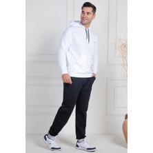 raia  2975 Beyaz %100 Pamuk Kapüşonlu Spor Model Büyük Beden Erkek Pijama Takımı