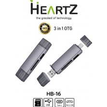 Heartz Hb-16 3’ü 1 Arada Otg Kart Okuyucu | Usb, Type-C, Micro USB | Tf / Micro Sd Destekli
