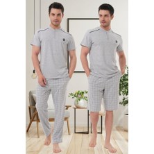 raia  2980 Gri Büyük Beden 3 Parça Erkek Şortlu Pijama Takımı